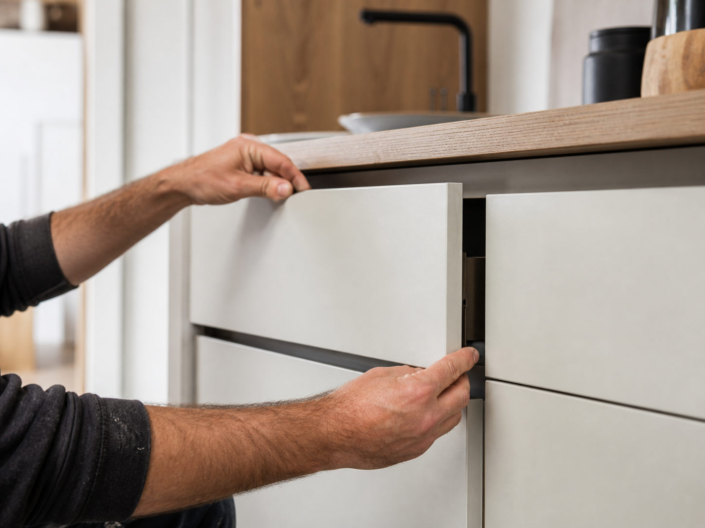 کابینت زیر سینک با صفحه و بدنه آسیب دیده از رطوبت
